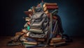 Stacks of old textbooks on library shelves generated by AI Royalty Free Stock Photo