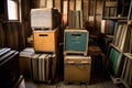 stacks of old vinyl records in wooden crates