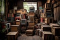 stacks of old vinyl records in wooden crates