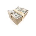 Stacks of One Hundred Dollar Bills Isolated on a White Background Royalty Free Stock Photo
