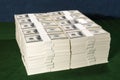 Stacks of one million US dollars in hundred dollar banknotes on Royalty Free Stock Photo