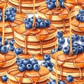 Stacks of Pancakes with Blueberries and Syrup Royalty Free Stock Photo