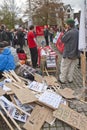 Stacks of placards piled up at Exeter Cathedral