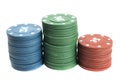 Stacks of poker chips are isolated on a white background Royalty Free Stock Photo