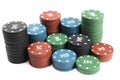 Stacks of poker chips are isolated on a white background Royalty Free Stock Photo