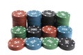 Stacks of poker chips are isolated on a white background Royalty Free Stock Photo