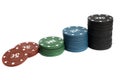 Stacks of poker chips are isolated on a white background Royalty Free Stock Photo