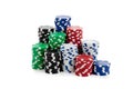 Stacks of poker chips on white Royalty Free Stock Photo