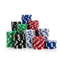 Stacks of poker chips on white Royalty Free Stock Photo