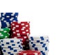 Stacks of poker chips on white with copy space Royalty Free Stock Photo