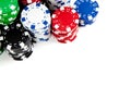 Stacks of poker chips on white with copy space Royalty Free Stock Photo