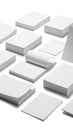Stacks of pristine white paper sheets in various arrangements isolated on white background Royalty Free Stock Photo