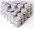 Stacks of pure silver coins Royalty Free Stock Photo