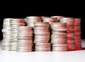 Stacks of pure silver coins Royalty Free Stock Photo