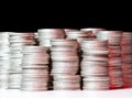 Stacks of pure silver coins Royalty Free Stock Photo