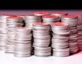 Stacks of pure silver coins Royalty Free Stock Photo