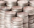 Stacks of pure silver coins Royalty Free Stock Photo