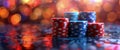 Stacks of Red and Blue Poker Chips on Table Royalty Free Stock Photo