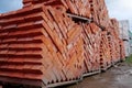 Stacks of red bricks in construction supermarket Royalty Free Stock Photo