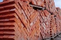 Stacks of red bricks in construction supermarket Royalty Free Stock Photo