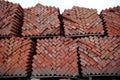 Stacks of red bricks at outdoor construction supermarket Royalty Free Stock Photo