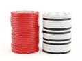 Stacks of red and white poker chips on white background Royalty Free Stock Photo