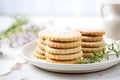 Stacks of shortbread cookies on plate