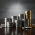Stacks of Silver and Gold Coins on a Wooden Surface Royalty Free Stock Photo