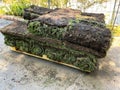 Stacks of sod rolls for new lawn Royalty Free Stock Photo