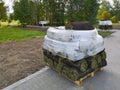 Stacks of sod rolls on pallets for new lawn Royalty Free Stock Photo