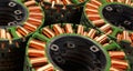 Stacks of stators from old disassembled brushless electric motor Royalty Free Stock Photo