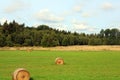 Stacks of straw - bales of hay, rolled into stacks left after harvesting of wheat ears Royalty Free Stock Photo