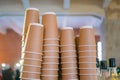 Stacks takeaway coffee cups - close up view. Royalty Free Stock Photo