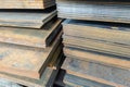 stacks of thick rusted flat metal sheets - close-up Royalty Free Stock Photo