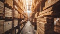 Stacks of timber planks in a warehouse, representing timber building supplies Royalty Free Stock Photo