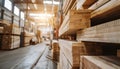 Stacks of timber planks in a warehouse, representing timber building supplies Royalty Free Stock Photo