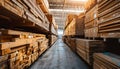 Stacks of timber planks in a warehouse, representing timber building supplies Royalty Free Stock Photo