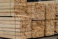 Stacks of timber ready for shipment in sea port in Ukraine