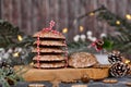 Stacks of traditional German round glazed gingerbread Christmas cookie called \'Lebkuchen\'