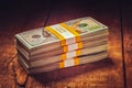 Stacks of 100 US dollars 2013 edition banknotes Royalty Free Stock Photo