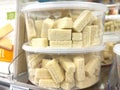 Stacks of vanilla wafers in clear containers on grocery shelf Royalty Free Stock Photo