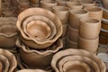 Stacks of various terracotta pots for plants Royalty Free Stock Photo