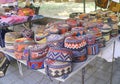 Stacks of Vibrant Colored Armenian Traditional Hats Called Arakhchin at Vernissage Market in Yerevan, Armenia