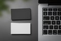 Stacks of white and black business cards on table Royalty Free Stock Photo