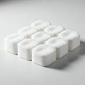 Stacks of white cotton pads are arranged in a neat grid pattern on a smooth, light- Royalty Free Stock Photo