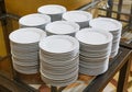 Stacks of white dishes Royalty Free Stock Photo