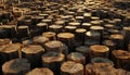 Stacks of wood logs create a pattern in the lumberyard Royalty Free Stock Photo