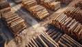 Stacks of wood logs create a pattern in the lumberyard Royalty Free Stock Photo