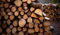 Stacks of wood in a lumberyard, nature material for construction generated by AI