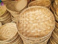 Stacks of woven cane baskets